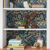 Groovy Garden Navy Peel & Stick Wallpaper with Vintage Woodland Botanical Pattern - NuWallpaper NU3038