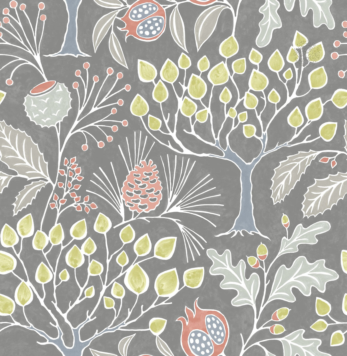 Groovy Garden Grey Peel & Stick Wallpaper with Vintage Woodland Trees - Brewster NU3039
