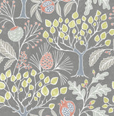 Groovy Garden Grey Peel & Stick Wallpaper with Vintage Woodland Trees - Brewster NU3039