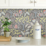 Groovy Garden Grey Peel & Stick Wallpaper with Vintage Woodland Trees - Brewster NU3039