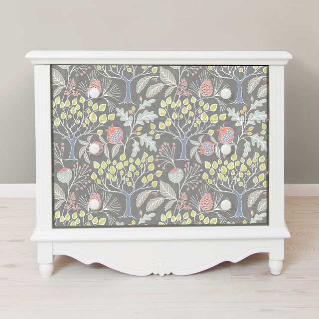 Groovy Garden Grey Peel & Stick Wallpaper with Vintage Woodland Trees - Brewster NU3039