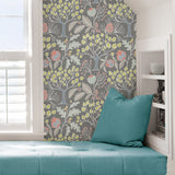 Groovy Garden Grey Peel & Stick Wallpaper with Vintage Woodland Trees - Brewster NU3039