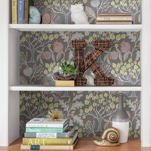 Groovy Garden Grey Peel & Stick Wallpaper with Vintage Woodland Trees - Brewster NU3039