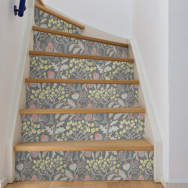 Groovy Garden Grey Peel & Stick Wallpaper with Vintage Woodland Trees - Brewster NU3039