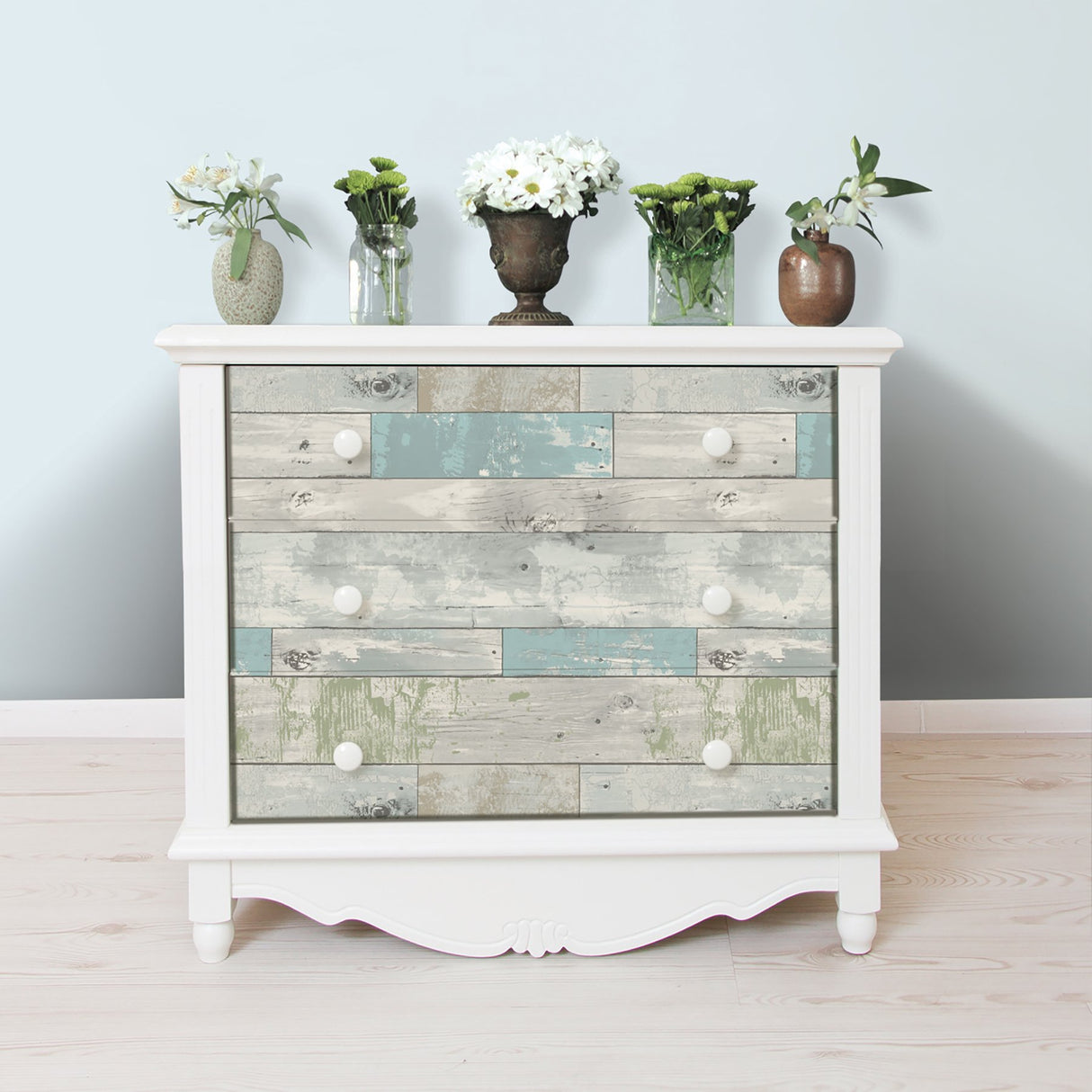Beachwood Aqua Peel & Stick Wallpaper with Reclaimed Wood Motif - NuWallpaper NU1647