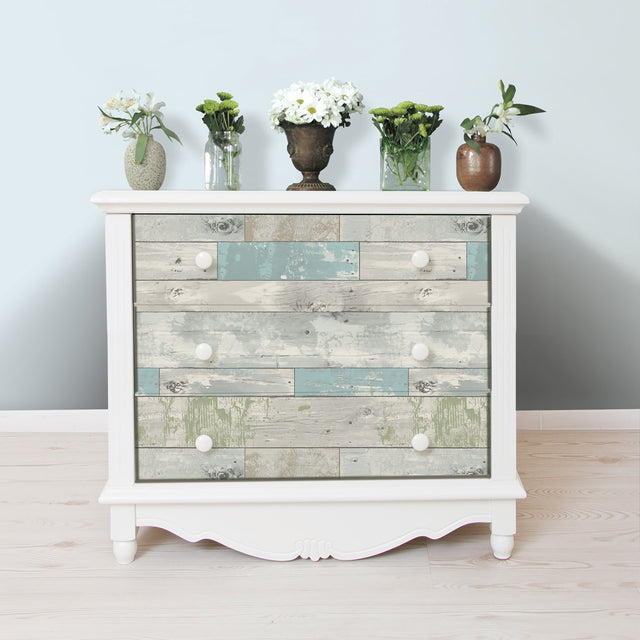 Beachwood Aqua Peel & Stick Wallpaper with Reclaimed Wood Motif - NuWallpaper NU1647