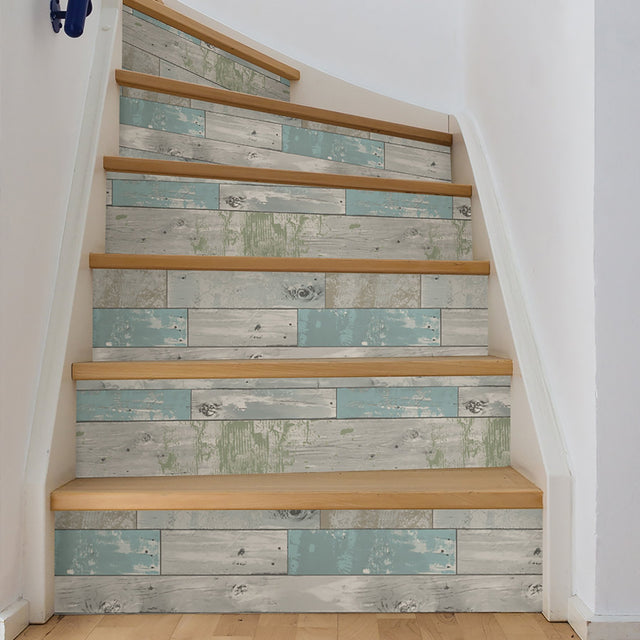 Beachwood Aqua Peel & Stick Wallpaper with Reclaimed Wood Motif - NuWallpaper NU1647