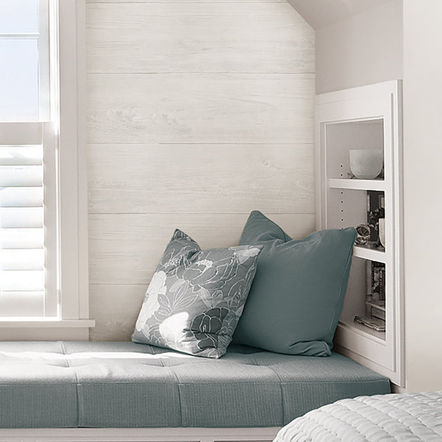 Reclaimed Shiplap White Peel & Stick Wallpaper with Textured Wood Look - NuWallpaper NU2494