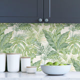Madagascar Green Peel & Stick Wallpaper with Tropical Botanical Leaves Pattern - NuWallpaper NU3382