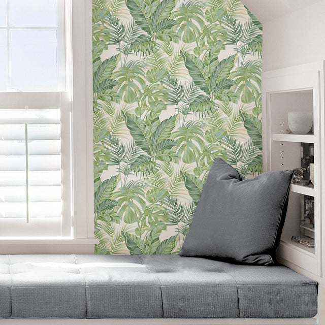 Madagascar Green Peel & Stick Wallpaper with Tropical Botanical Leaves Pattern - NuWallpaper NU3382