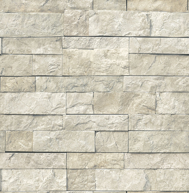 Landmark Beige Stone Peel & Stick Wallpaper with Traditional Graphics Motif - NuWallpaper NU3383