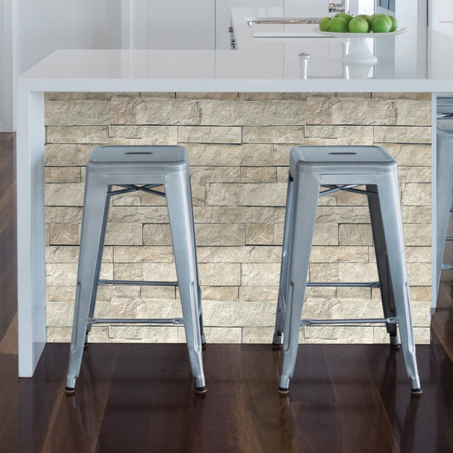 Landmark Beige Stone Peel & Stick Wallpaper with Traditional Graphics Motif - NuWallpaper NU3383