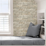 Landmark Beige Stone Peel & Stick Wallpaper with Traditional Graphics Motif - NuWallpaper NU3383