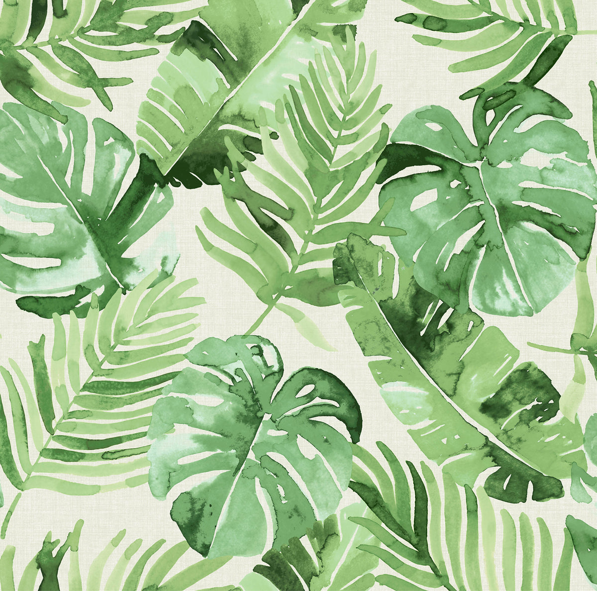 Tortola Green and Off-White Tropical Botanical Peel and Stick Wallpaper by NuWallpaper NU3670