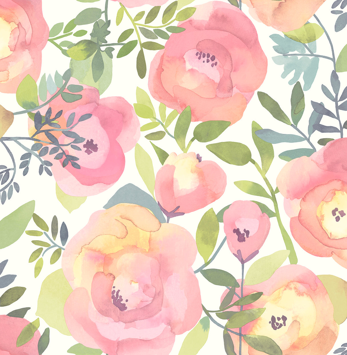 Peachy Keen Pink Peel and Stick Wallpaper by NuWallpaper - NU4823 - Watercolor Peony Floral Pattern