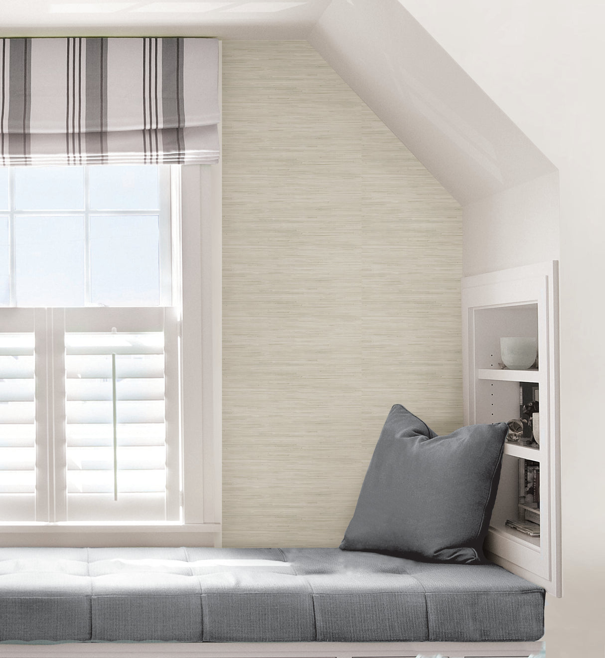 Cream Luxe Faux Grasscloth Peel and Stick Wallpaper in Cream by NuWallpaper Self-Adhesive Textured Wall Covering Roll - NU6005