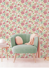 Pink Audrey Pink Large Scale Watercolor Botanical Rose Floral Peel and Stick Removable Wallpaper by NuWallpaper WallPops - NU6006