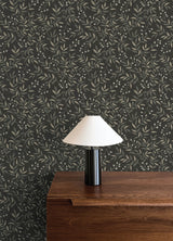 Olivia Moody Black Botanical Vine and Small White Floral Peel and Stick Removable Wallpaper by NuWallpaper WallPops Collection - NU6431