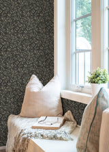Olivia Moody Black Botanical Vine and Small White Floral Peel and Stick Removable Wallpaper by NuWallpaper WallPops Collection - NU6431