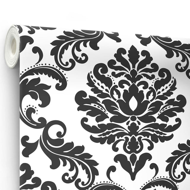 Ariel Black & White Damask Peel & Stick Wallpaper - NuWallpaper NUS1646