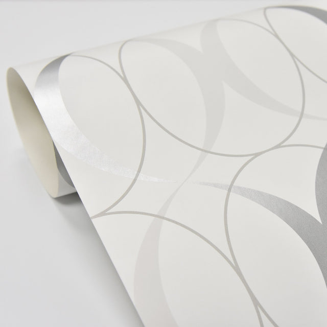 Circulate Light Silver Peel & Stick Wallpaper with Modern Geometric Pattern - NuWallpaper NUS1704