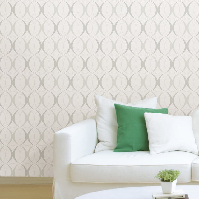 Circulate Light Silver Peel & Stick Wallpaper with Modern Geometric Pattern - NuWallpaper NUS1704