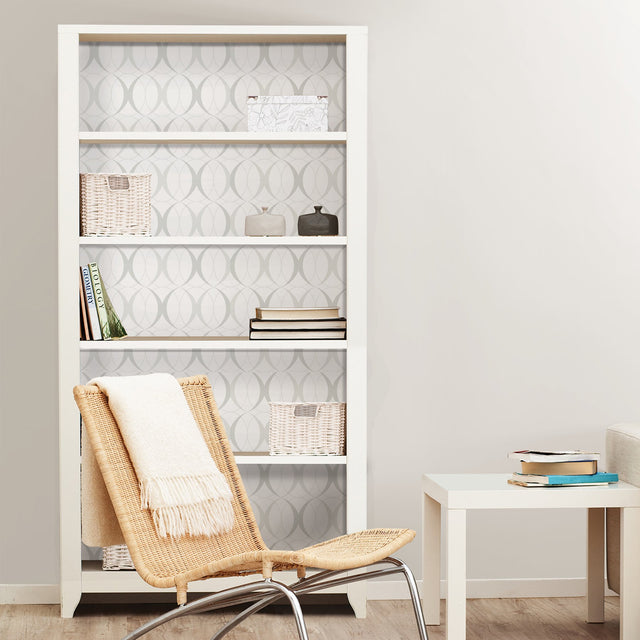 Circulate Light Silver Peel & Stick Wallpaper with Modern Geometric Pattern - NuWallpaper NUS1704