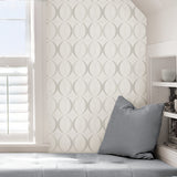 Circulate Light Silver Peel & Stick Wallpaper with Modern Geometric Pattern - NuWallpaper NUS1704