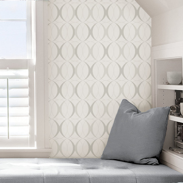 Circulate Light Silver Peel & Stick Wallpaper with Modern Geometric Pattern - NuWallpaper NUS1704