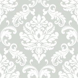 Ariel Grey Damask Peel & Stick Wallpaper - NuWallpaper NUS1935
