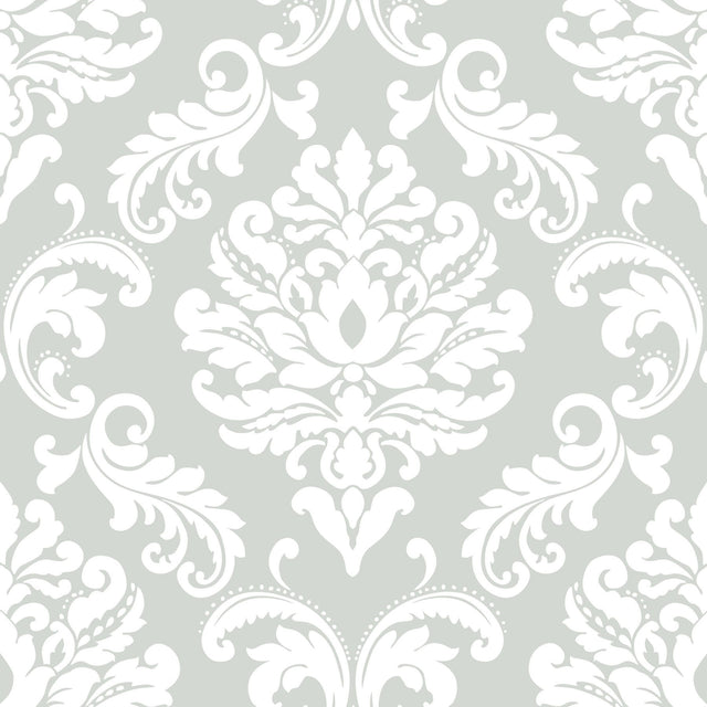 Ariel Grey Damask Peel & Stick Wallpaper - NuWallpaper NUS1935