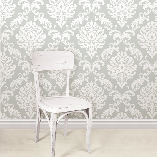 Ariel Grey Damask Peel & Stick Wallpaper - NuWallpaper NUS1935
