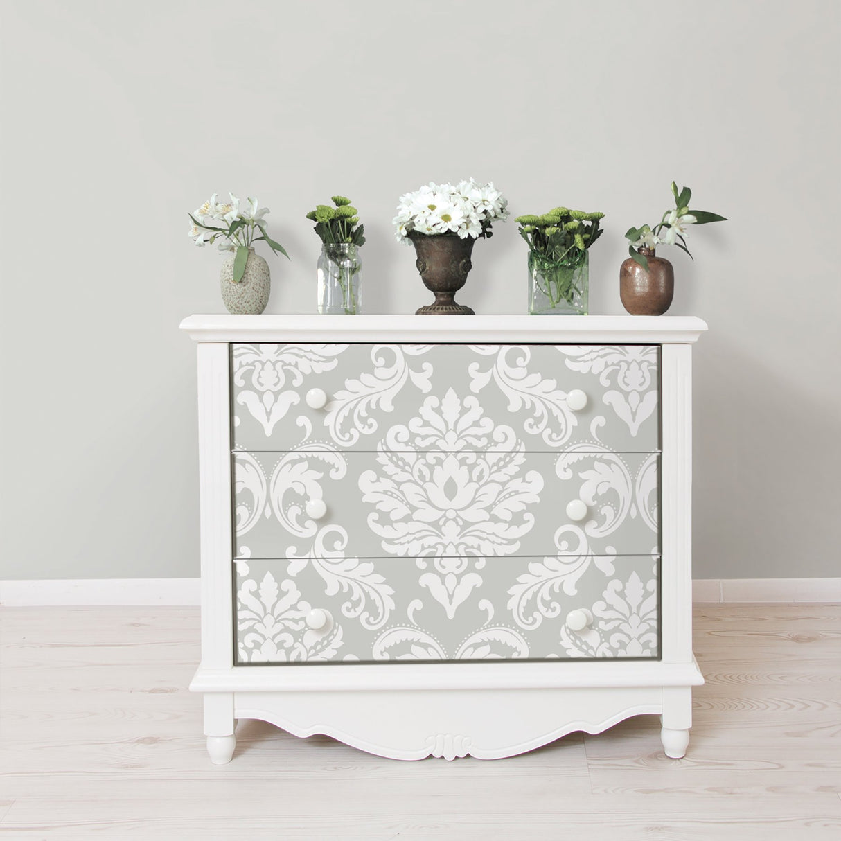 Ariel Grey Damask Peel & Stick Wallpaper - NuWallpaper NUS1935