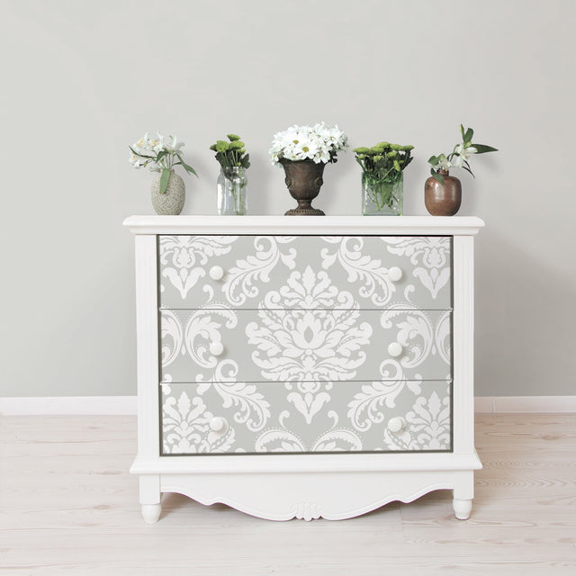 Ariel Grey Damask Peel & Stick Wallpaper - NuWallpaper NUS1935