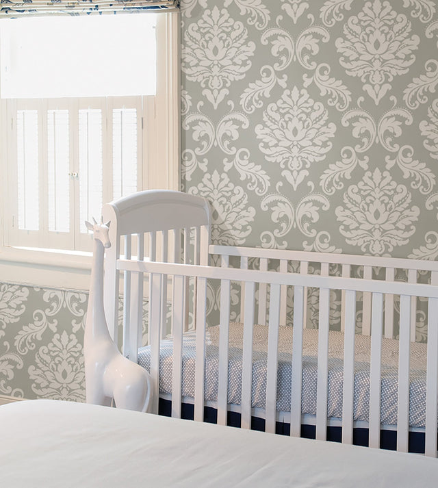 Ariel Grey Damask Peel & Stick Wallpaper - NuWallpaper NUS1935