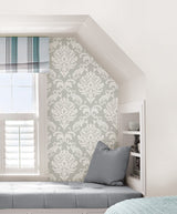 Ariel Grey Damask Peel & Stick Wallpaper - NuWallpaper NUS1935