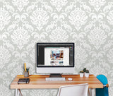 Ariel Grey Damask Peel & Stick Wallpaper - NuWallpaper NUS1935