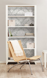 Ariel Grey Damask Peel & Stick Wallpaper - NuWallpaper NUS1935