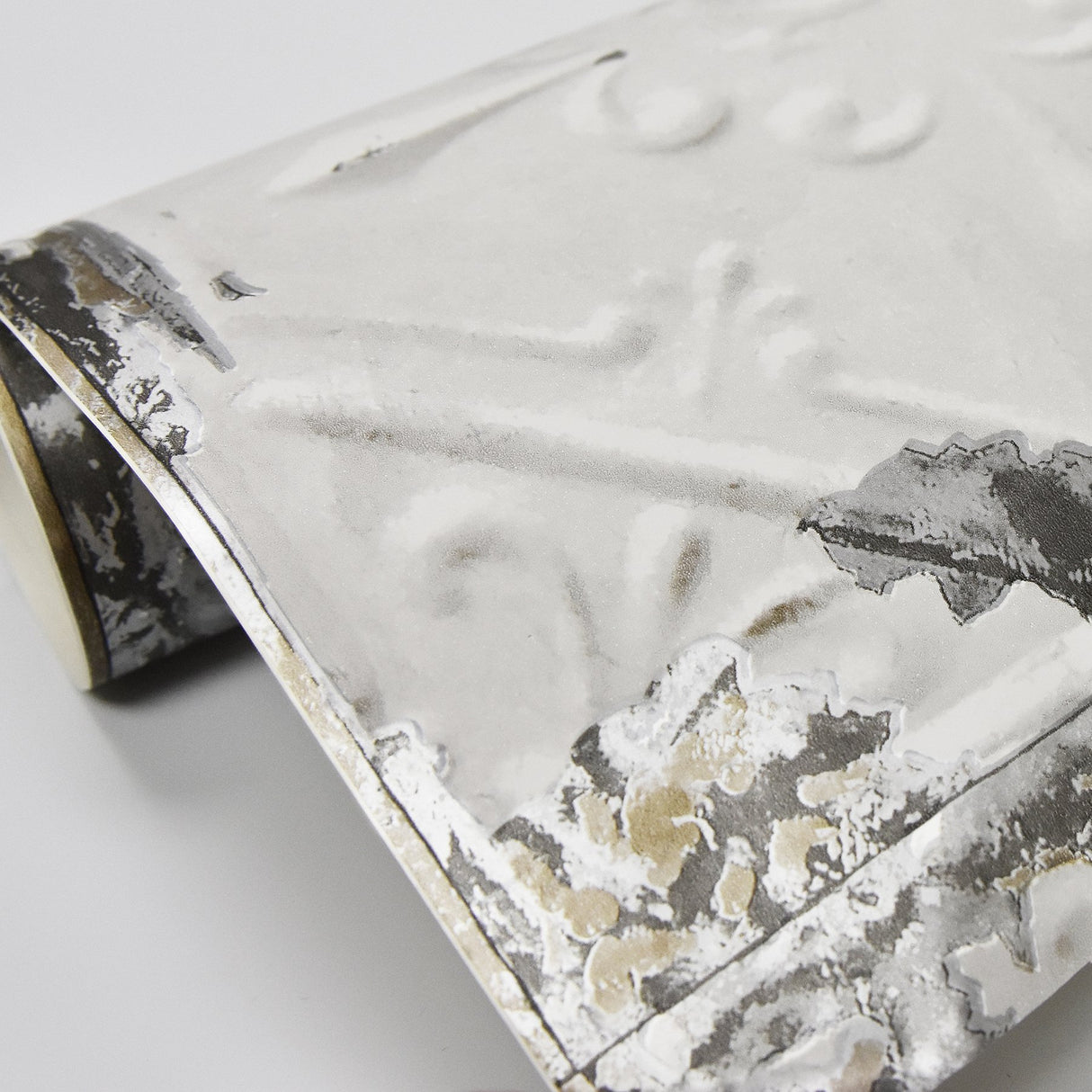 Vintage Tin Tile Off-White Peel & Stick Wallpaper with Metallic Accents - NuWallpaper NUS2213