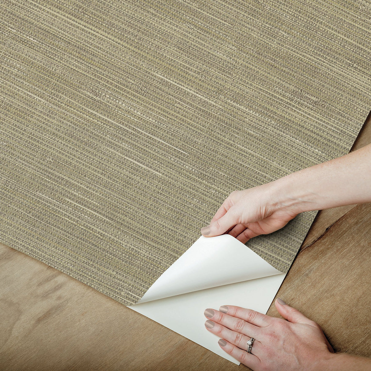 Wheat Grasscloth Peel & Stick Wallpaper in Wheat with Faux Woven Texture, Modern Graphics Pattern - NUS2215