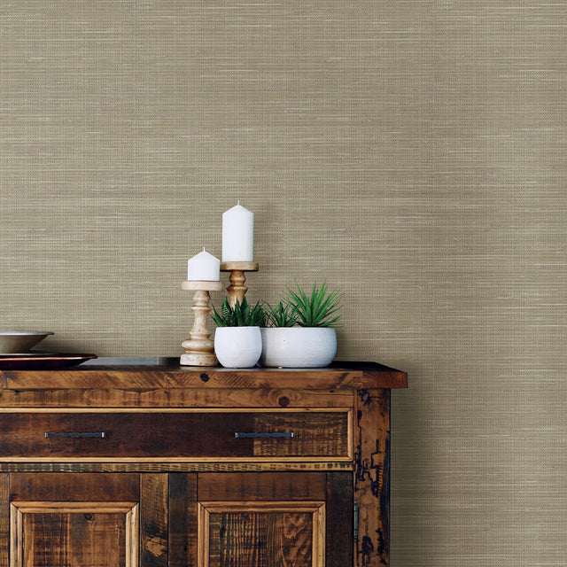 Wheat Grasscloth Peel & Stick Wallpaper in Wheat with Faux Woven Texture, Modern Graphics Pattern - NUS2215
