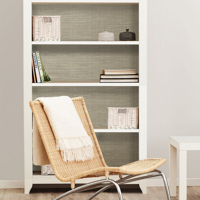 Wheat Grasscloth Peel & Stick Wallpaper in Wheat with Faux Woven Texture, Modern Graphics Pattern - NUS2215