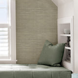 Wheat Grasscloth Peel & Stick Wallpaper in Wheat with Faux Woven Texture, Modern Graphics Pattern - NUS2215