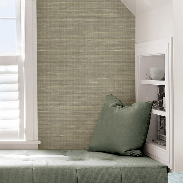 Wheat Grasscloth Peel & Stick Wallpaper in Wheat with Faux Woven Texture, Modern Graphics Pattern - NUS2215