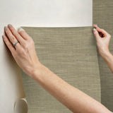 Wheat Grasscloth Peel & Stick Wallpaper in Wheat with Faux Woven Texture, Modern Graphics Pattern - NUS2215