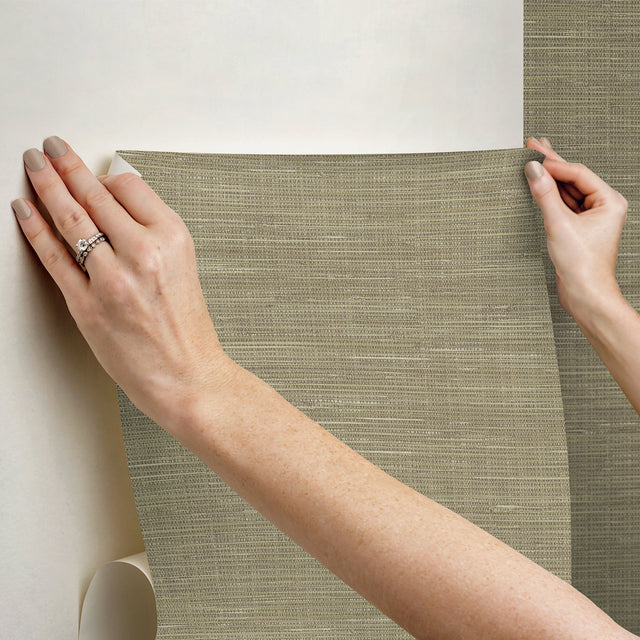 Wheat Grasscloth Peel & Stick Wallpaper in Wheat with Faux Woven Texture, Modern Graphics Pattern - NUS2215