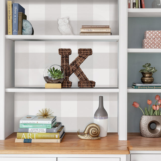 Farmhouse Plaid Grey Peel & Stick Wallpaper with Linen-Print Buffalo Check - NuWallpaper NUS2691