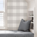 Farmhouse Plaid Grey Peel & Stick Wallpaper with Linen-Print Buffalo Check - NuWallpaper NUS2691