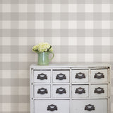 Farmhouse Plaid Grey Peel & Stick Wallpaper with Linen-Print Buffalo Check - NuWallpaper NUS2691