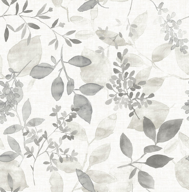 Breezy Grey Peel & Stick Wallpaper with Botanical Leaves - NuWallpaper NUS3144